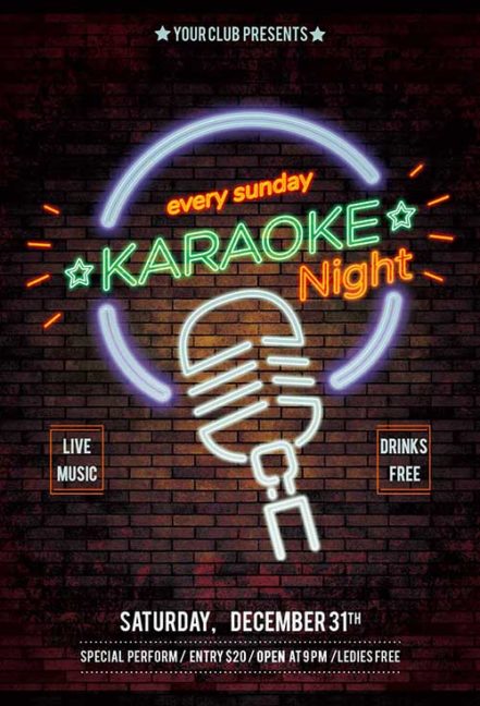 karaoke night neon party flyer