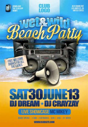 Wet & Wild Beach Party Flyer