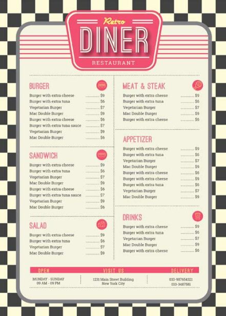 Retro Diner Menu 1