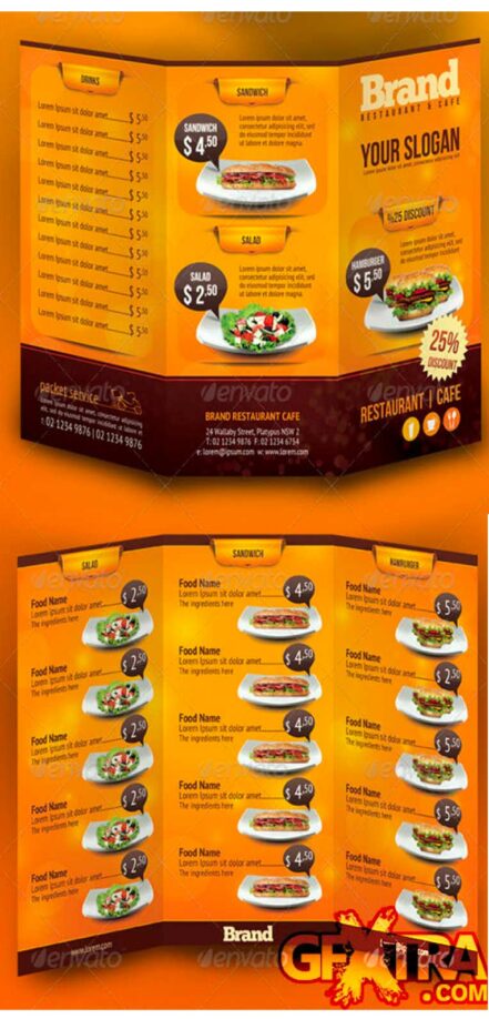 Trifold Brochure Restaurant Cafe Menu