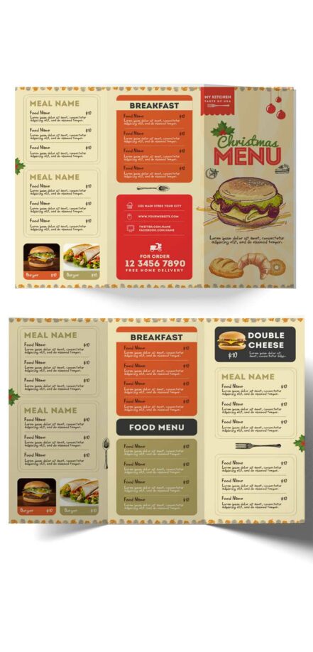 Trifold Brochure Retro Restaurant Food Menu