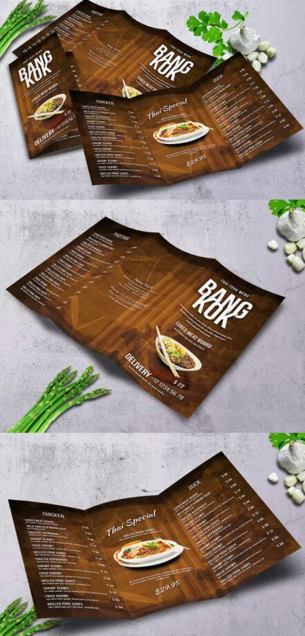 Trifold Brochure Thai Food Menu 1