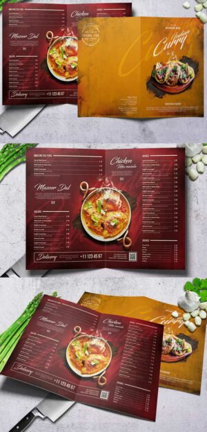 Bifold Brochure Curry Indian Food Menu 1