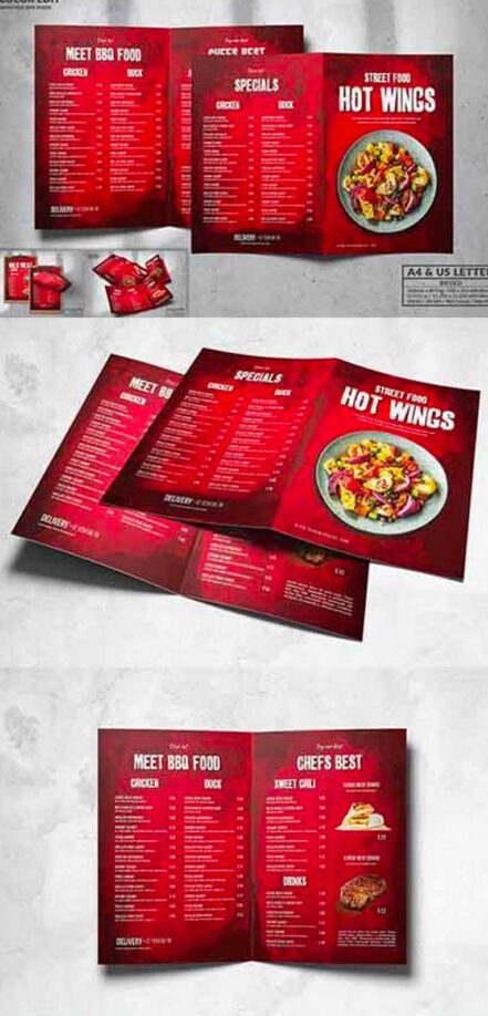 Bifold Brochure Food Menu Design V36