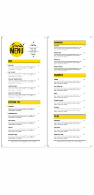 Food Menu Half Letter