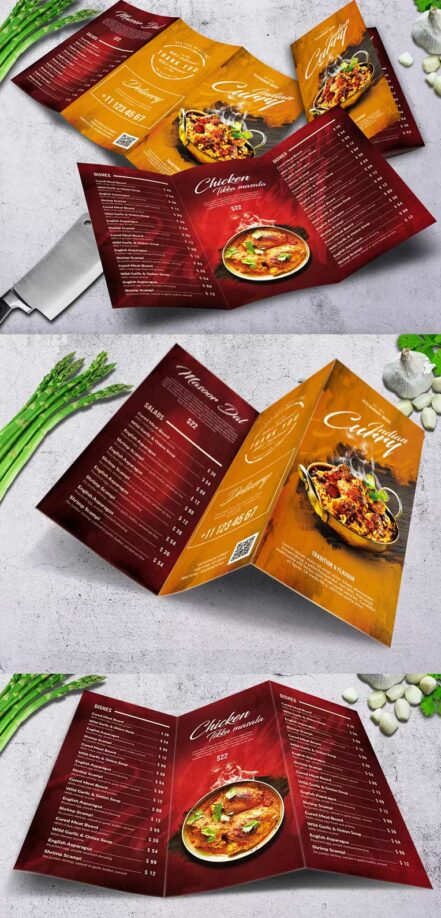 Trifold Brochure Curry Indian Food Menu 2